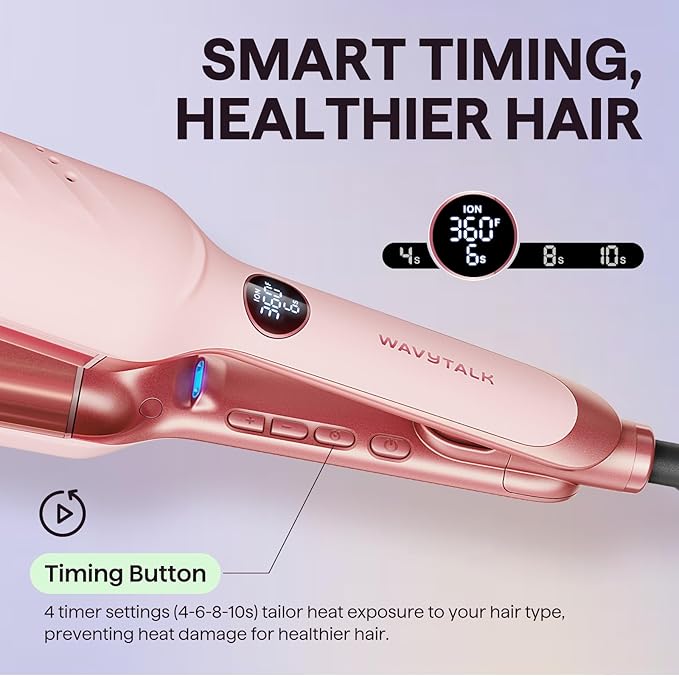 Wavytalk Power Wave Hair Crimper, Curling Iron Hair Crimper Waver, Ventilation Design for Less Damage, Ionic Reduces Frizz, Effortless-Curler, Dual Voltage Crimping Iron, Pink