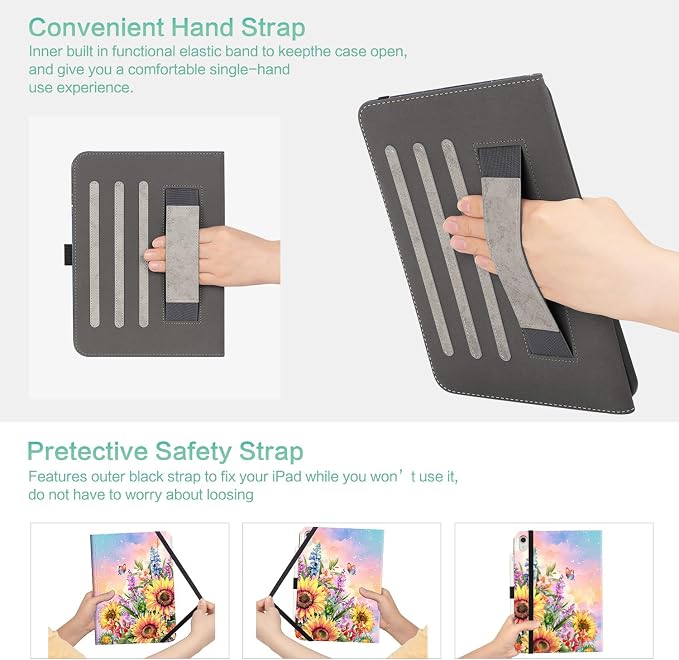 Lokigo Case for iPad (A16) 11th/10th Generation Aurora Forest | for iPad 11th-11 Inch/10th-10.9 Inch Stand Cover Pencil Holder/Hand Strap/Pocket Support Touch ID Auto Wake/Sleep