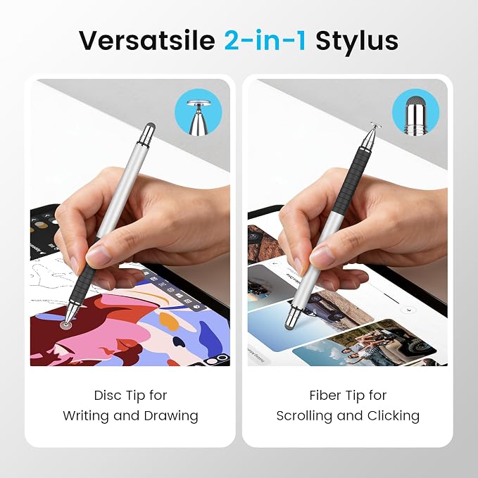 MEKO Stylus Pen for Touchscreen 2-in-1 Universal Stylus 6Pcs | MEKO 1st Gen Stylus Fiber &amp Disc Tips High Precision Work for iPad iPhone Android Tablets All Touch Screens-Black