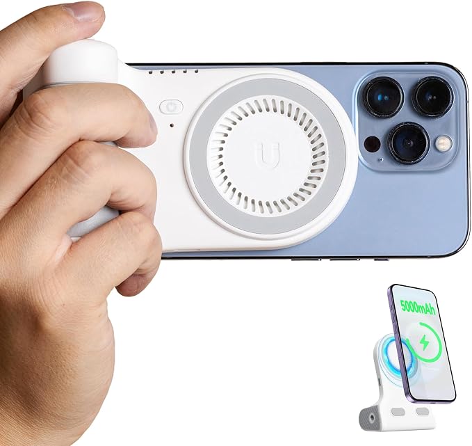 KraftGeek Magnetic Phone Stand Camera Grip for iPhone Magsafe Rechargeable | 5000mAh Wireless Charging Bluetooth Shutter Ergonomic Handle Desktop Phone Stand Lightweight Design for Vlogging