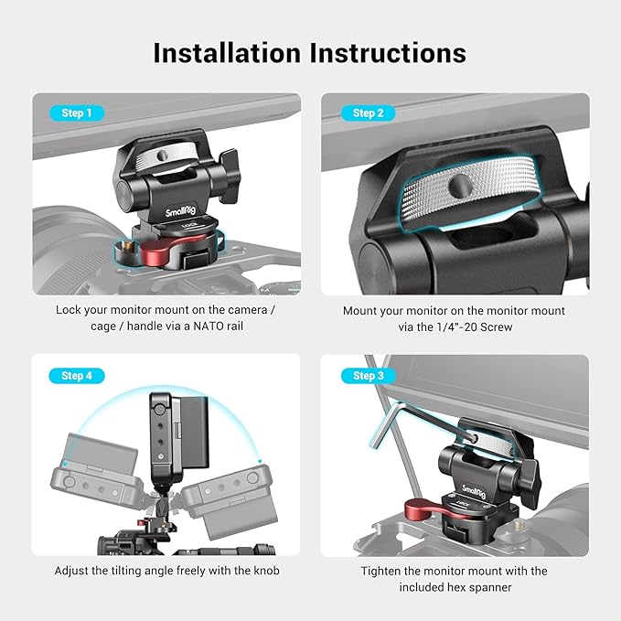 SMALLRIG Field Monitor Mount with NATO Clamp, Camera Monitor Holder for 5” and 7” Monitor, Swivel and Tilt Adjustable - 2906B