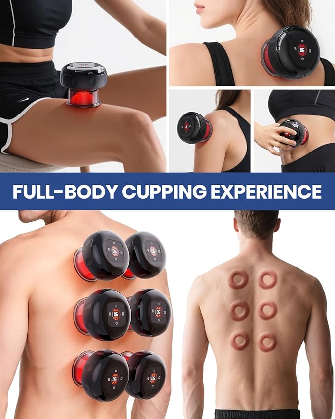 EURPMASK Choose the color of europe 5-in-1 Electric Cupping Kit with Red Light - 24 Levels Adjustable Suction & Heat, One-Touch Control, Portable Muscle Relaxation Tool (Single)