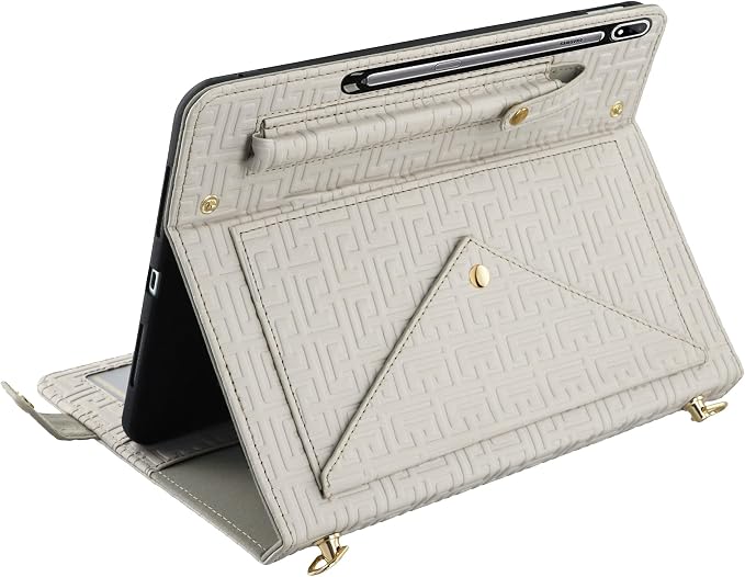 Handbag Case for Samsung Galaxy Tab S10 FE/S9 FE 10.9/S9/S8/S7 11 Techcircle Folio Stand Crossbody Wallet Protective Cover with S Pen Holder &amp Card Slots Hand Strap &amp Shoulder Strap Black