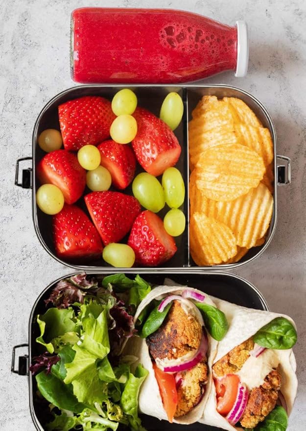 G.a HOMEFAVOR Stainless Steel Bento Lunch Box - Leak-Proof Metal Bento Box, Large Food Container with Lock Clips, Snack Container, Dishwasher Safe, 2 Compartments, 1200 ml/40 oz