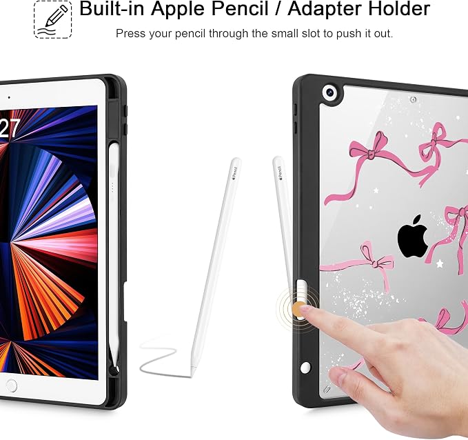 Tuiklol for iPad 10.2 inch 9th / 8th / 7th Gen 2021 2020 2019 Release Case | Built in Pencil Holder - TPU Protection Trifold Stand Stand Clear Back Tablet Cover With Auto Wake/Sleep Blue berries