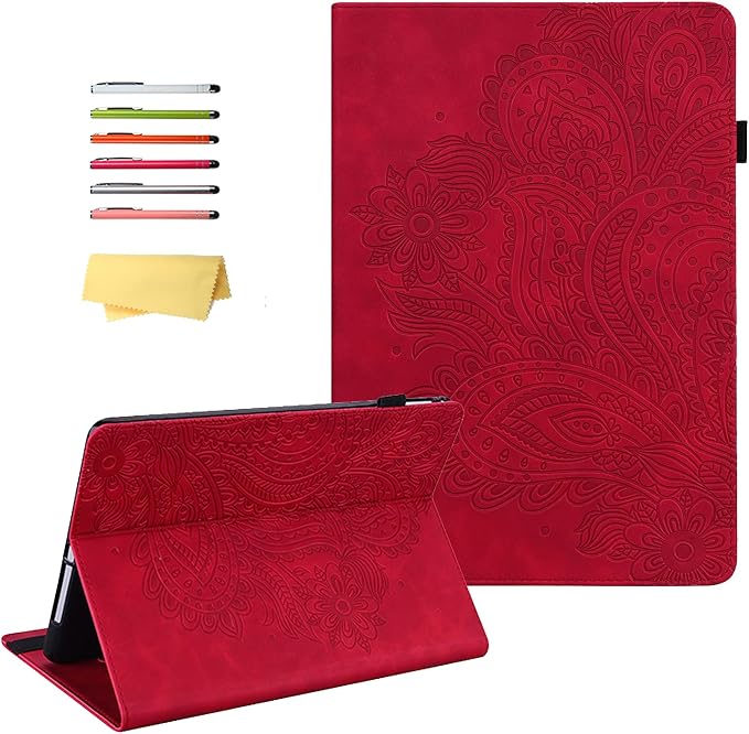 for Kindle Fire HD 8 Tablet (only Fits 10th Generation) &amp Fire HD 8 Plus 8 Case 2020 with Stand/Pencil Holder/Card Pocket/Elastic Band Embossed PU Leather Floral Cover Brown Peacock Flower