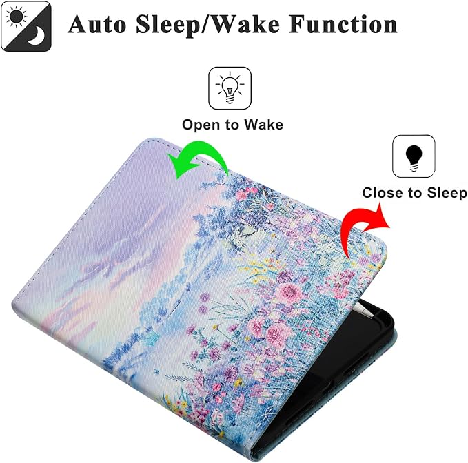 Case for iPad mini 7 A17 Pro &amp iPad mini 6 (2024/2021) Built-in Pencil Holder Premium PU Leather Folio Stand Smart Protective Cover Multi-Viewing Angles and Auto Wake/Sleep - Beach