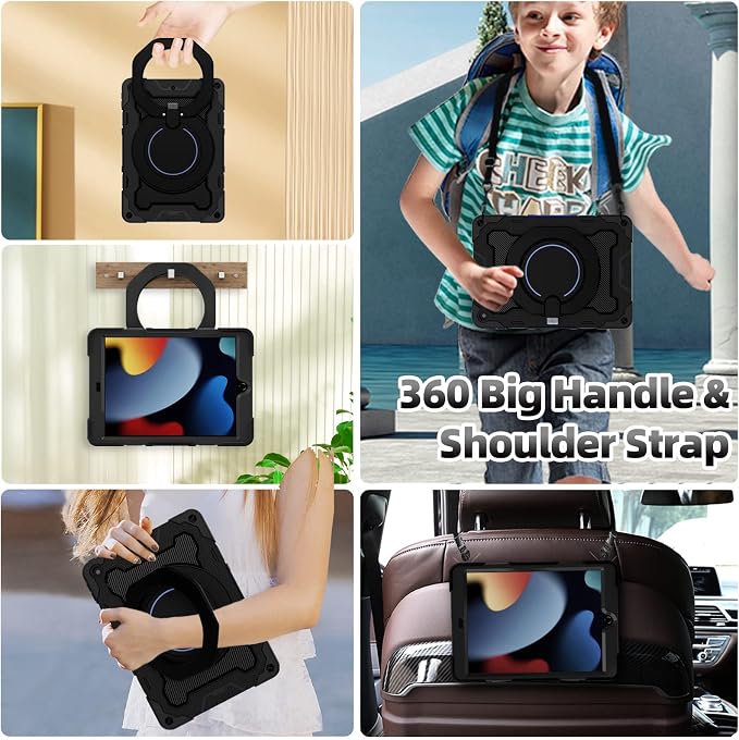 for iPad 9th 8th 7th Generation Case(iPad 10.2 inch) for Kids | 15ft Drop Protection Rugged with 360 Kickstand Handle Shoulder Strap，HD Screen Protector，Shockproof (2021/2020/2019 Release)