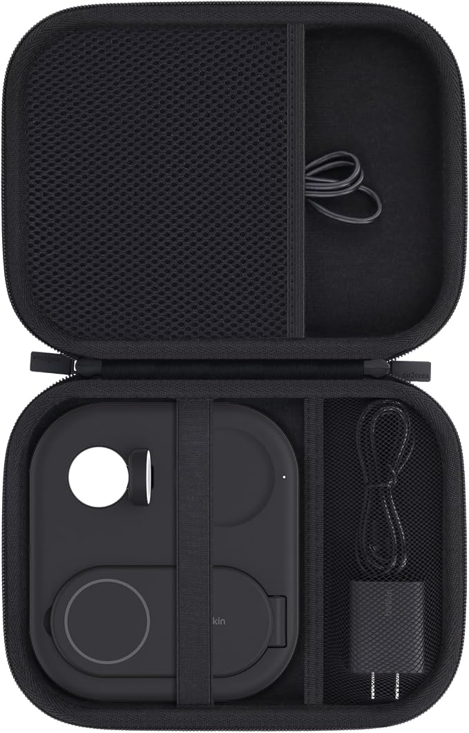 co2CREA Case for Belkin MagSafe 3-in-1 Magnetic Foldable Charger 15W Hard Travel Case Compatible with Belkin Wireless Charging Station and Accessories (Black Case)