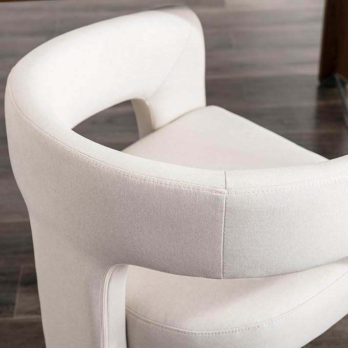 Set of 2 Modern Linen Fabric Upholstered Dining Chairs with Open-Back, Cute Barrel Side Chairs Kitchen Armchair Accent Chairs for Dining Room Bedroom, Ivory