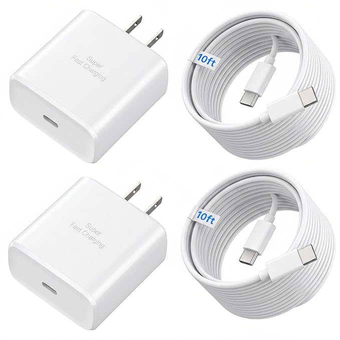 TT&ampC 45W USB-C Fast Charger &amp 10ft Extra-Long Cable (2-Pack) – High-Speed Power Adapter Compatible with Apple iPhone 17 16 15 Pro Max iPad Pro Air &amp MacBooks – Black