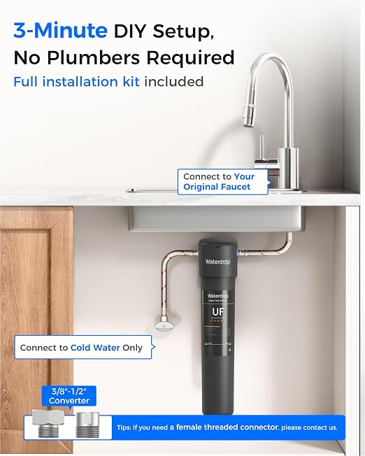 Waterdrop 15UA-UF 0.01 μm Ultra Filtration Under Sink Water Filter System