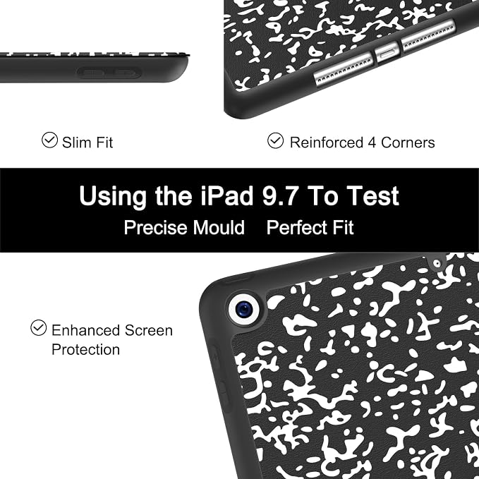 Soke Case Fits for iPad 6th/5th Generation with Pencil Holder - [Full Body Protection + Auto Wake/Sleep] Shockproof Soft TPU Back Cover for Apple iPad 9.7 inch 2018/2017 Black