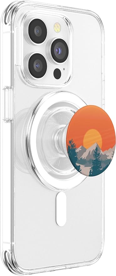 Retro Mountain Sunset and Red-Yellow Sky PopSockets Adhesive PopGrip
