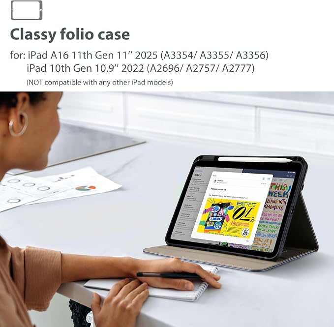 ProCase for iPad A16 11th Generation 11” 2025/iPad 10th Generation 10.9” 2022 with Pencil Holder iPad 11/10 PU Leather Case Business Stand Cover Smart Folio with Hand Strap Front Pocket -Berrypurple