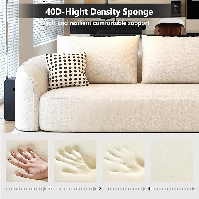 111" Modular Sectional Couches Luxury Modern Curved Back Sofa,Minimalist Comfy L-Shape Boneless Cloud Couch for Living Room Apartment,(Right Facing Chaise,White)