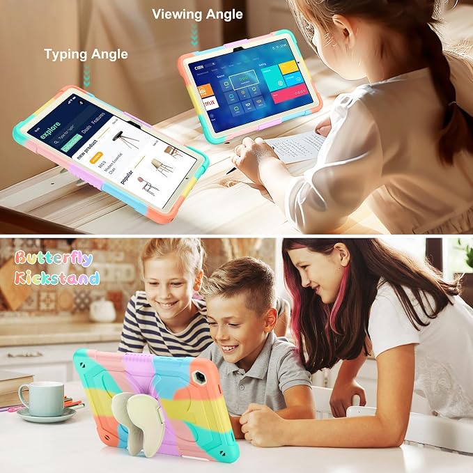 Cover for Samsung Galaxy Tab A11+ Plus/A9+ Plus Case with Screen Protector Galaxy Tab A11+/A9+ 11 inch 2025/2023 Released with Butterfly Stand Shoulder Strap Shockproof case for Kids Girl Colorful