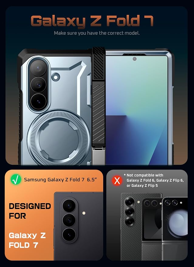 SUPCASE for Samsung Galaxy Z Fold 7 Case with Kickstand Azure | Compatible with MagSafe Tempered Glass Screen Protector Military-Grade Protection Hinge Coverage Unicorn Beetle Grip