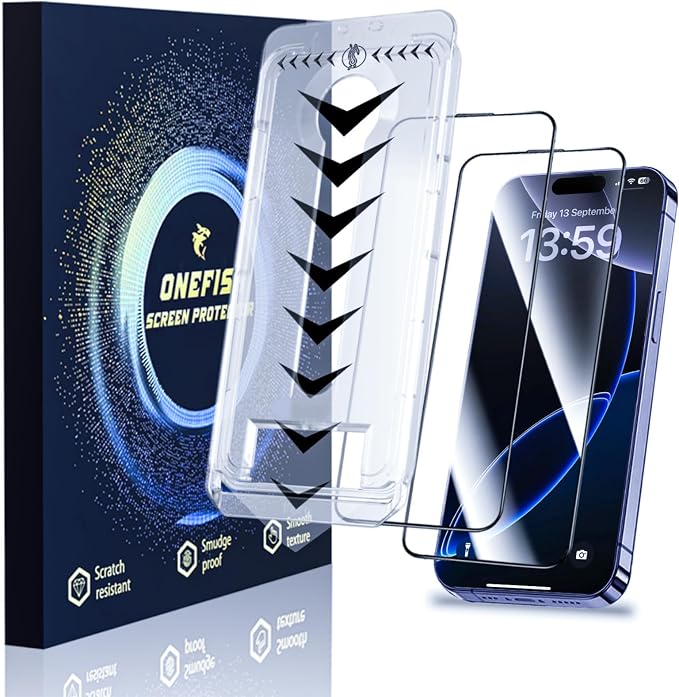 OneFish for iPhone 11 Pro Max/XsMax Tempered Glass Screen Protector 2 Pack Auto Dust-Elimination Easy Installation HD Clear Screen Protector
