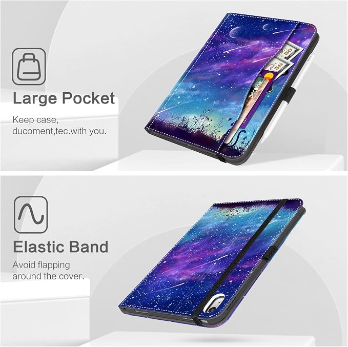Lokigo Case for iPad (A16) 11th/10th Generation Aurora Forest | for iPad 11th-11 Inch/10th-10.9 Inch Stand Cover Pencil Holder/Hand Strap/Pocket Support Touch ID Auto Wake/Sleep