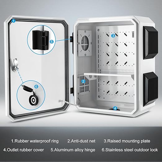 Outdoor Electrical Box, Cold-Rolled Steel Plate, Aluminum Alloy Back Beam, One-Piece Ventilation Design, IP65 Waterproof, Wall/Pole Mounted (17.7" x 13.8" x 7.9")