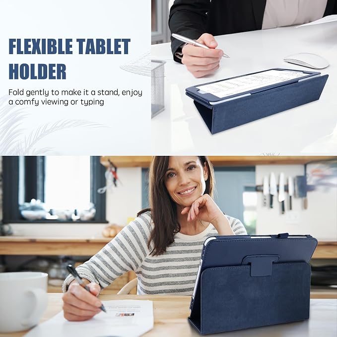 Slim Leather Case for Samsung Galaxy Tab A 9.7 Inch 2015 (SM-T550 T555 P550 P555) Multi-Angle Stand Full-Protective Tablet Cover Book Case with Stylus PenScreen Film (Black)