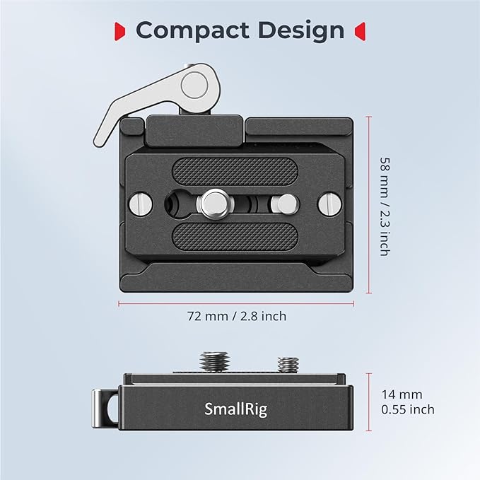 SmallRig Quick Release Mount Plate for Arca-Type, Baseplate Clamp with 1/4''-20 Threaded, 3/8''-16 Threaded and Lever - 2143B