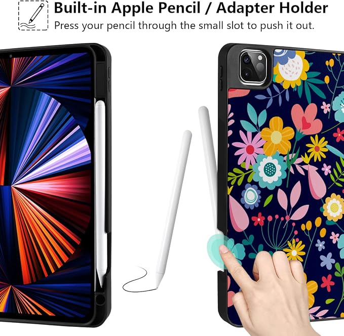 Case for iPad Pro 12.9 inch 6th Generation 2022 Built-in Pencil Holder + Trifold Stand + Auto Wake/Sleep + Protective Cover for iPad Pro 12.9 5th/4th/3rd Gen- Bear