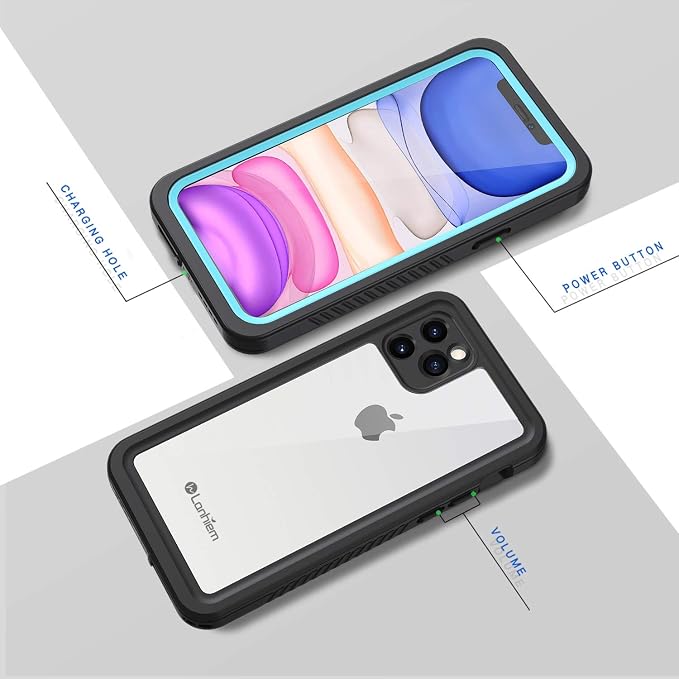 Lanhiem for iPhone 11 Case IP68 Waterproof Dustproof Case with Built-in Screen Protector Heavy Duty Full Body Protective Clear Back Phone Cover for iPhone 11 (Black)