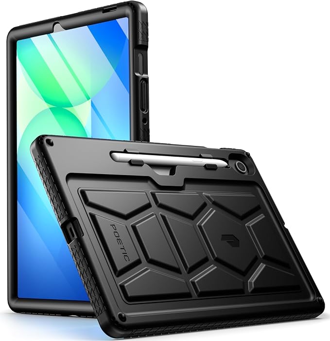 Poetic TurtleSkin Case for Samsung Galaxy Tab S10 FE Plus (2025 Release) 13.1 inch Case with S Pen Holder Heavy Duty Shockproof Kids Friendly Protective Silicone Cover Black