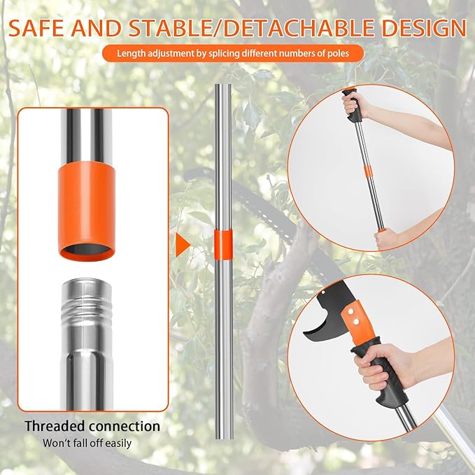 Manual Pole Saw for Tree Trimming, 7.8 FT Pruning Saw with 6-Section Stainless Steel Handle, Sharp steel Blade, Easy to Carry and Lightweight Extendable Design for Garden & Tree Maintenance