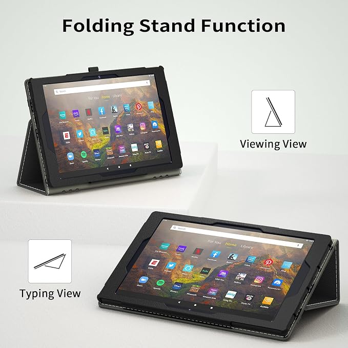 Case for Amazon Kindle Fire HD 10 Tablet (13th/11th Generation 2023/2021 Release) &amp Fire HD 10 Plus Tablet - Slim Folding Stand Folio Cover with Auto Wake/Sleep and Hand Strap Black