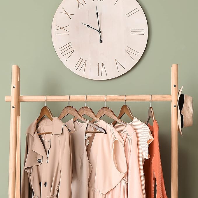 HOUSE DAY Wooden Hangers 30 Pack, Solid Wood Coat Hanger Heavy Duty, Smooth Finish Bulk Wood Hangers, High-Grade Wooden Clothes Hanger with Non Slip Pant Bar, 360° Swivel Hook