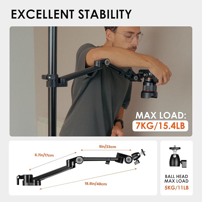 TARION Modular Desktop Camera Mount - 19"/48 cm DSLR Desk Arm with 1/4" Screw Ballhead 360 Degrees Adjustable - Compatible with 35 mm Rods - Titanrig Arm Z