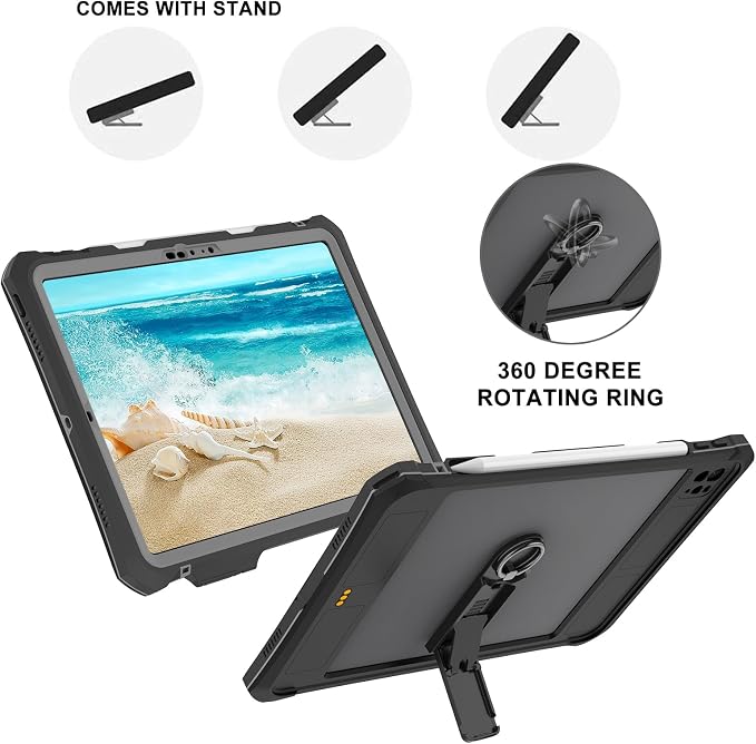 10.2 Waterproof Case Compatible with iPad 9th 8th 7th Generation 2021/2020/2019 Built-in Screen Protector with Strap Stand Pencil Holder Full Body Heavy Duty Protective Shockproof