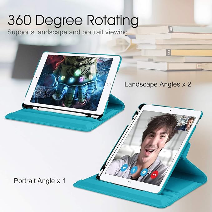 Fintie 360° Rotating Case for iPad 9th / 8th / 7th Generation 10.2 Inch | Swivel Stand Portrait &amp Landscape Viewing Shockproof Cover with Pencil Holder Auto Wake/Sleep Aqua Wave