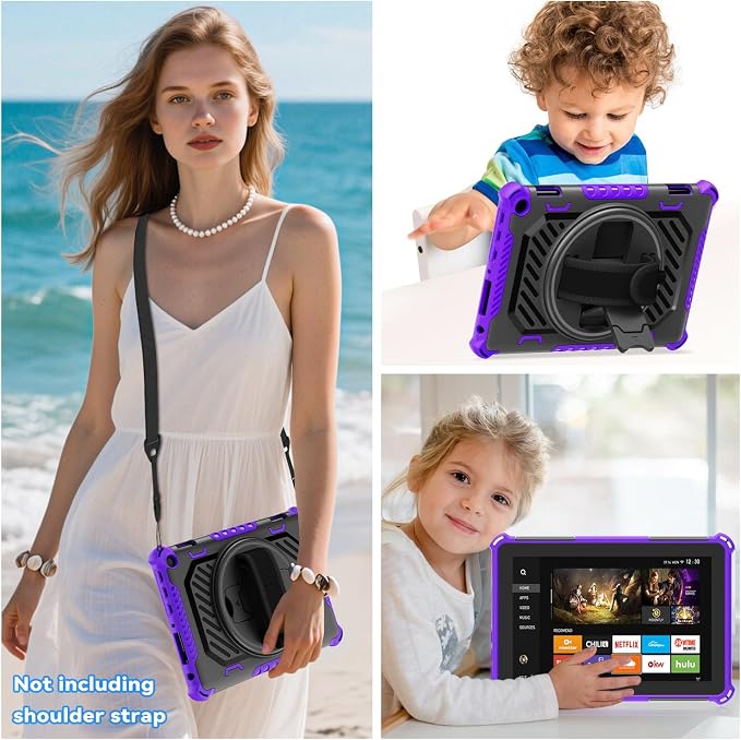 for Flre HD 8 &amp 8 Plus Case 12th/10th Generation (2024/2022/2020 Release) with 360 Kickstand Hand Strap for Kids