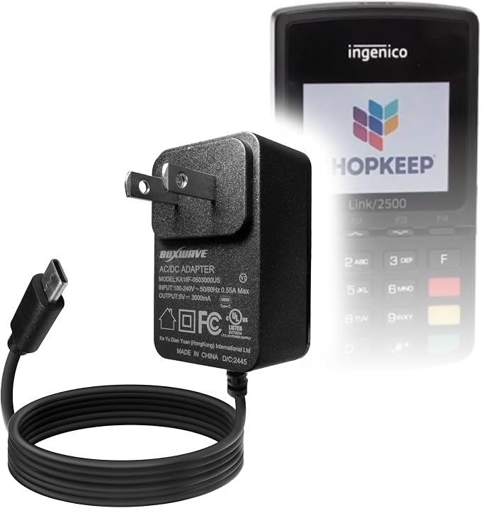 BoxWave Charger Compatible with Ingenico Link 2500 - Wall Charger Direct (15W) Rapid Charge Your Device with Built-in 3ft Cable
