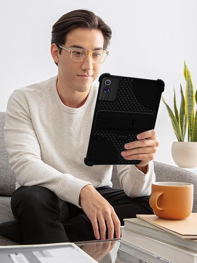 for UGRIHACH A7 11 inch Android Tablet CaseBOVUGAC Soft Silicone with Capacitive PenHeat Dissipation DesignAdjustable StandShockproofKids Friendly(Black)