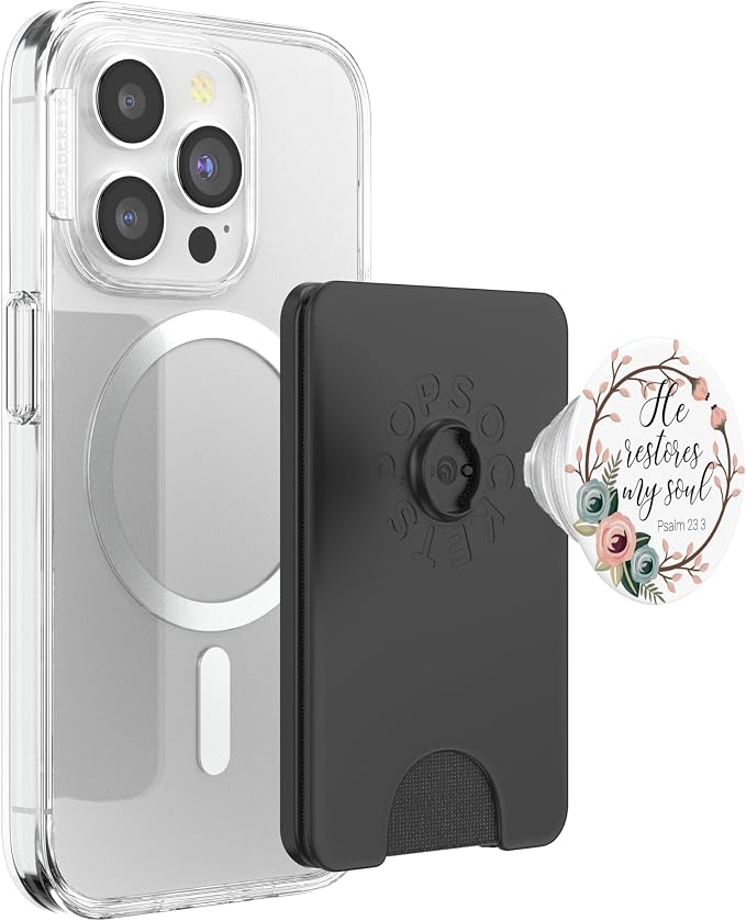 Christian Bible Verse He Restores My Soul Floral Design PopSockets Adhesive PopGrip