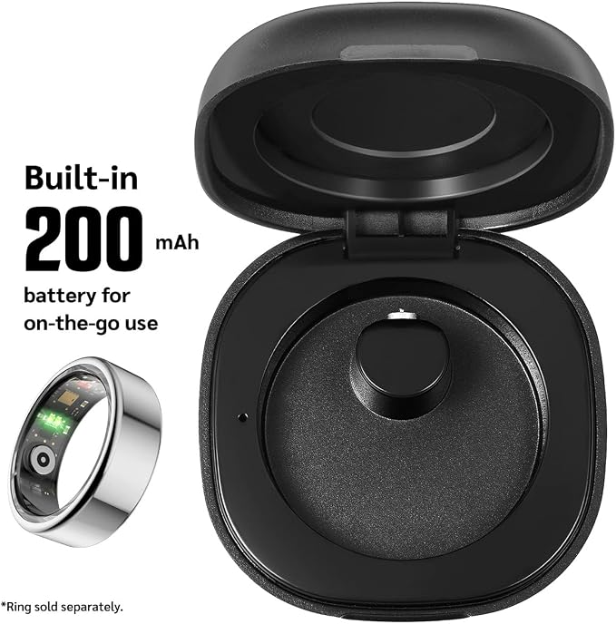 Herz P1 Smart Ring and Charging Case Bundle - (Size 12) Health Ring Tracks 20+ Metrics Bluetooth Sleep &amp Activity Tracker 6 Day Battery Life Magnetic Charging Case iOS &amp Android App
