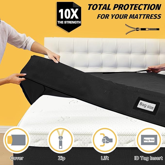 Mattress Bags for Moving and Storage, BETU Waterproof Mattress Protector King Mattress Cover with 8 Heavy Duty Handles and Zipper Extra Thick Moving Supplies for Bed (2 Pack:82x79x13.5 Black)