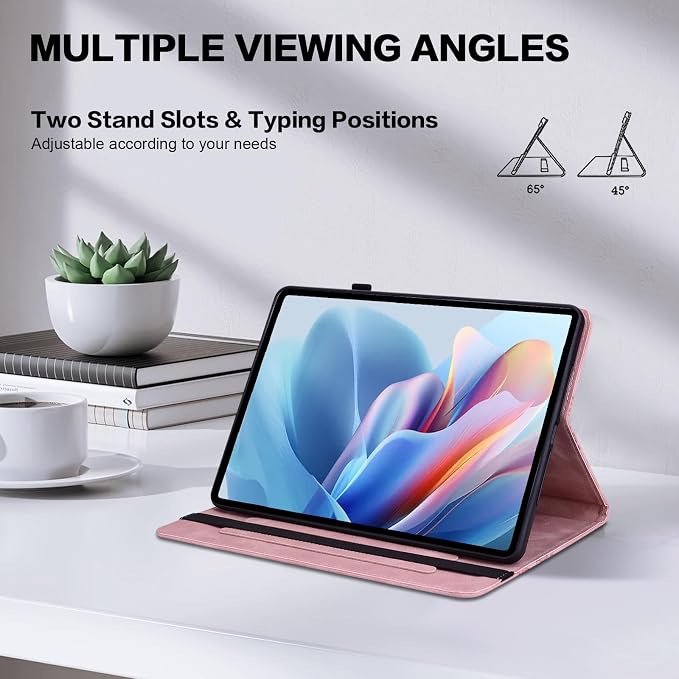 Case for Lenovo Tab M9 Cover 9.0 inch (TB-310FU2023 Released) Embossed Premium PU Leather Flip Stand Case with Elastic Band/Card Slots/Pen Holder for Lenovo Tab M9 Tablet - Pink