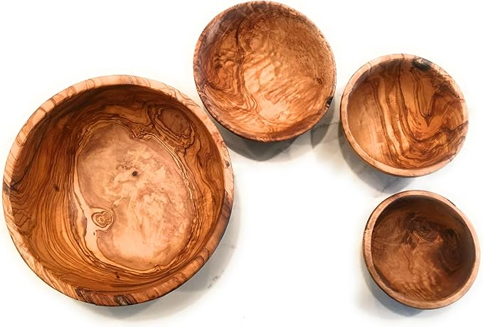 8" Artisan Olive Wood Serving Bowl Wooden Farmhouse Décor Bowl for Fruit, Salads, Snacks, Dips, Keys, Potpourri. In Small 6", Med 7", Lg 8", XL 11", XXL 12". (Large 8 inch)