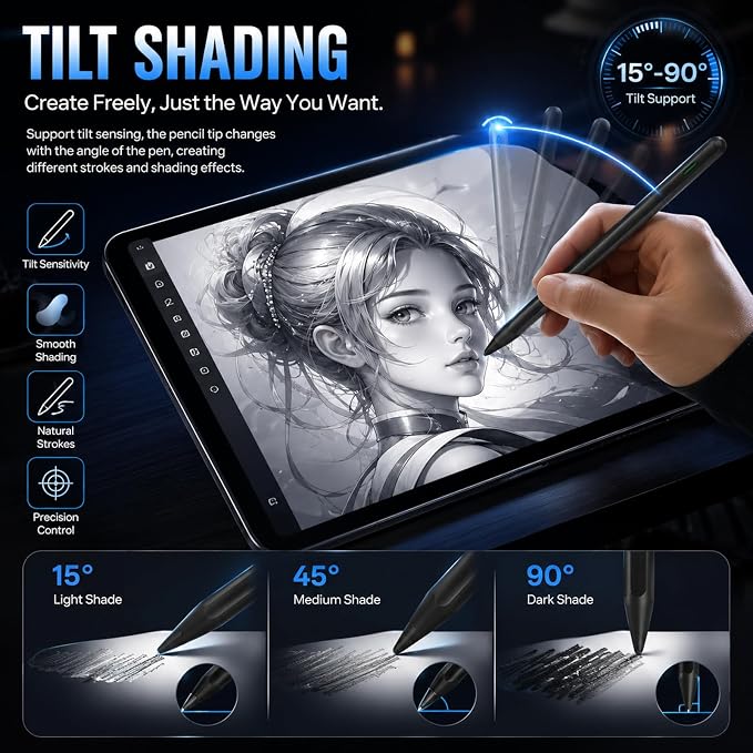 Stylus Pen for iPad Pro with Fast Charging Tilt Function Palm Rejection | Compatible with iPad 2018-2025: Works with iPad Pro Air Mini and iPad models for writing drawing and note-taking