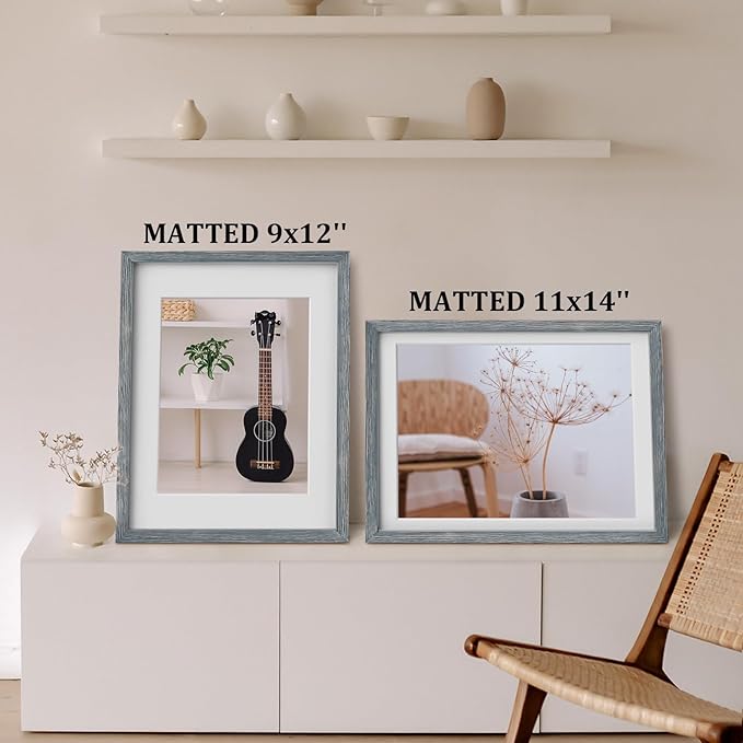 Egofine 12x16 Picture Frame Made of Solid Wood Covered by Plexiglass, Display Pictures 9x12/11x14 with Mat or 12x16 Without Mat for Wall Mounting Photo Frame, Rustic Blue