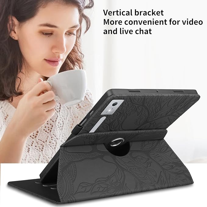 Rotating Case for Lenovo Tab P12 Pro 12.7 inch (SM-TB373FU) PU Leather Folio Folding Stand Cover -Black