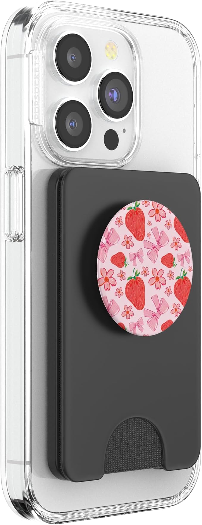 Cute Pink Strawberry Bow Pattern Girly Aesthetic Flower PopSockets Adhesive PopGrip