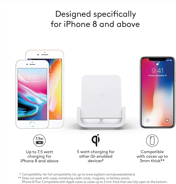 Logitech Powered Wireless Charging Stand for iPhone 8, 8 Plus, X, XS, XS Max and XR
