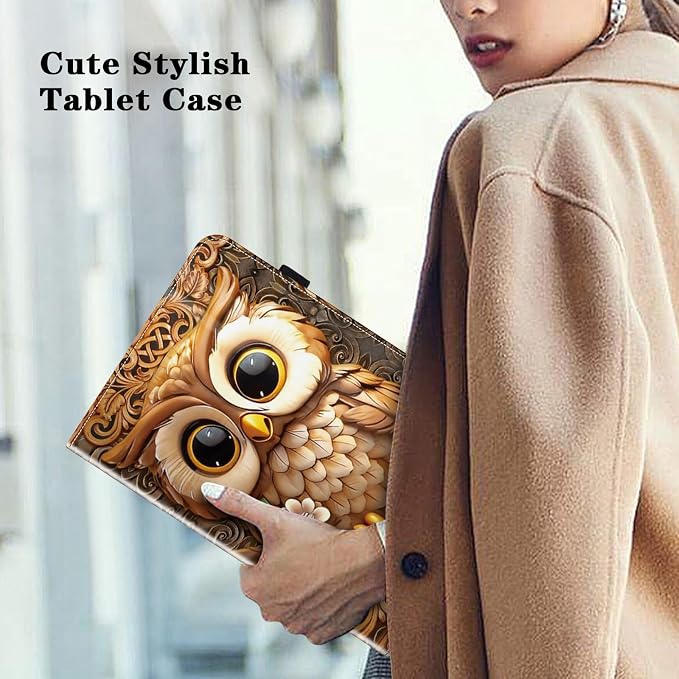 Case for Samsung Galaxy Tab A11 Plus/ A9 Plus 11 Inch PU Leather Tablet Cases Flip Folio Multi-Angle Viewing Stand Protective Cover with Card Slots - Brown Owl